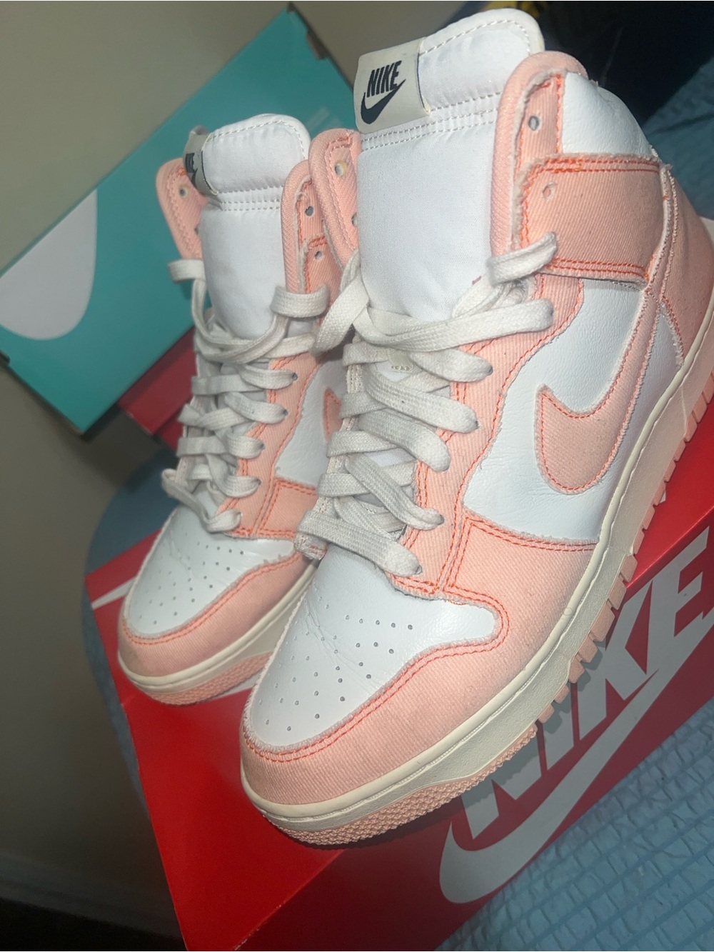 Nike Women’s High-Top Sneakers - White & Peach Pink